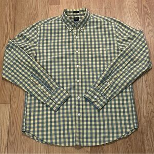 J.Crew Men’s Large Slim Fit Long Sleeve Button Down Shirt Yellow Blue Plaid